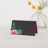 Roze Hibiscus en tropische bladeren Plaatskaartje (Voorkant)