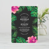 Roze Hibiscus en Tropische Leaves Wedding Kaart (Staand voorkant)
