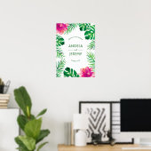 Roze Hibiscus en Tropische Leaves Wedding Poster (Thuiskantoor)