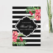 Roze hibiscus en zwarte Stripes-Afstuderen Kaart (Voorkant)