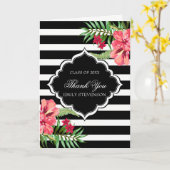 Roze hibiscus en zwarte Stripes-Afstuderen Kaart (Gele Bloem)