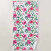 Roze Hibiscus exotisch tropisch bloem patroon Strandlaken (Voorkant)