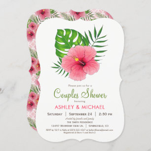 Roze hibiscus falower Couples Shower Invitation Kaart