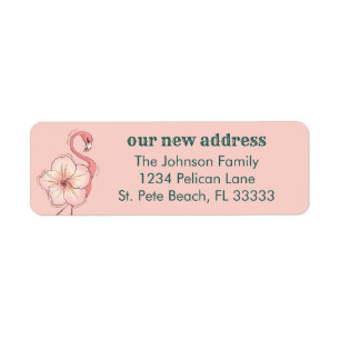 Roze Hibiscus Flamingo New Home Return Address Etiket