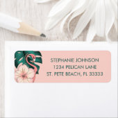Roze Hibiscus Flamingo Return Address Etiket (Insitu)