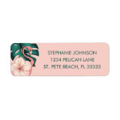 Roze Hibiscus Flamingo Return Address Etiket (Voorkant)