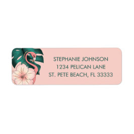 Roze Hibiscus Flamingo Return Address Etiket