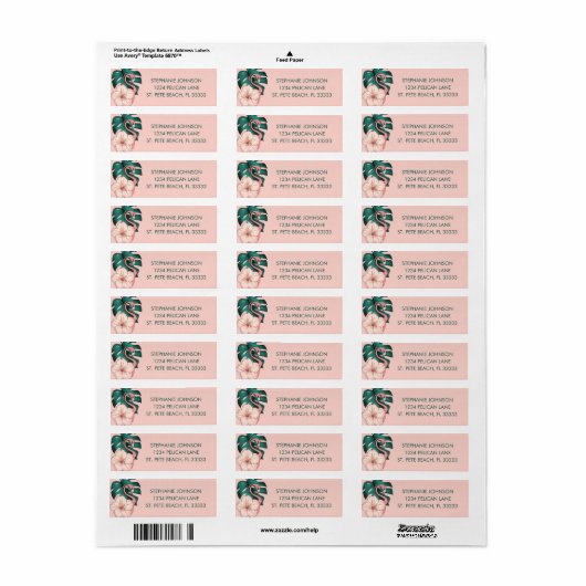 Roze Hibiscus Flamingo Return Address Etiket (Full Sheet)