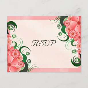 Roze Hibiscus Floral Elegant RSVP Reageer Briefkaa Uitnodiging Briefkaart