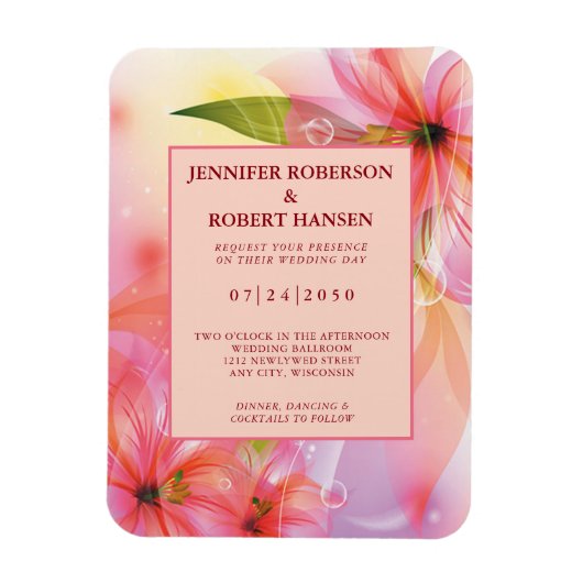 Roze Hibiscus Floral Weddenschap Flexibele Uitnodi Magneet (Verticaal)