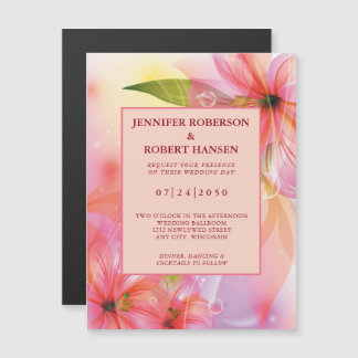 Roze Hibiscus Floral Wedding Magnetic Invitation Magnetische Uitnodiging