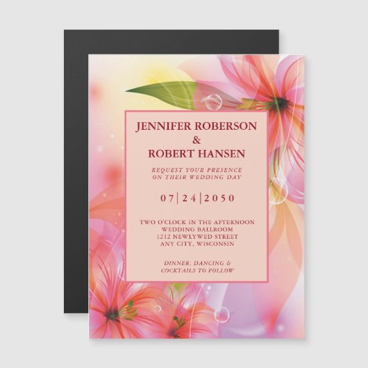 Roze Hibiscus Floral Wedding Magnetic Invitation Magnetische Uitnodiging (Voorkant / Achterkant)
