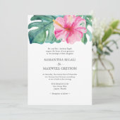 Roze Hibiscus Flow Monstera Leaf Formele bruiloft Kaart (Staand voorkant)
