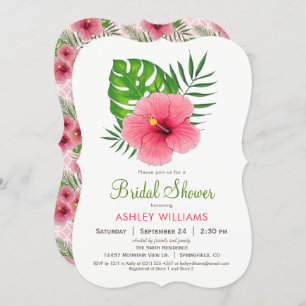 Roze Hibiscus Flower Bridal Shower Invitation Kaart