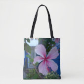 Roze hibiscus flower en blauw strandtapijt tas (Voorkant)
