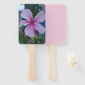 Roze hibiscus flower en blauw strandtapventilator handwaaier (Voorkant en achterkant)