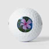 Roze hibiscus flower en een blauwe strandwand golfballen (Voorkant)