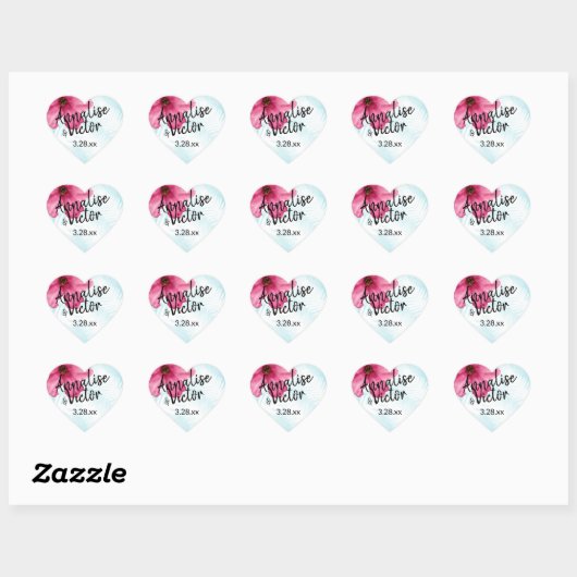 Roze Hibiscus Flower Heart Sticker (Vel)
