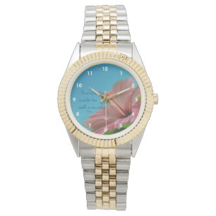 Roze Hibiscus Flower Kindness Quote Inspirerend Horloge
