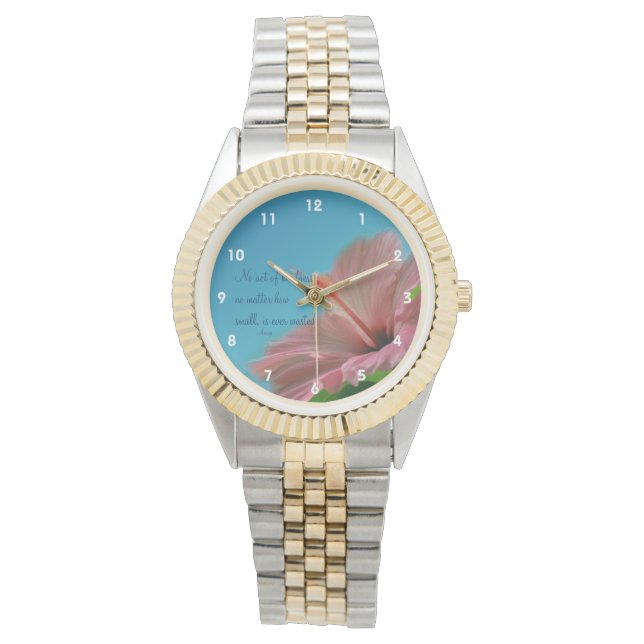 Roze Hibiscus Flower Kindness Quote Inspirerend Horloge (Voorkant)