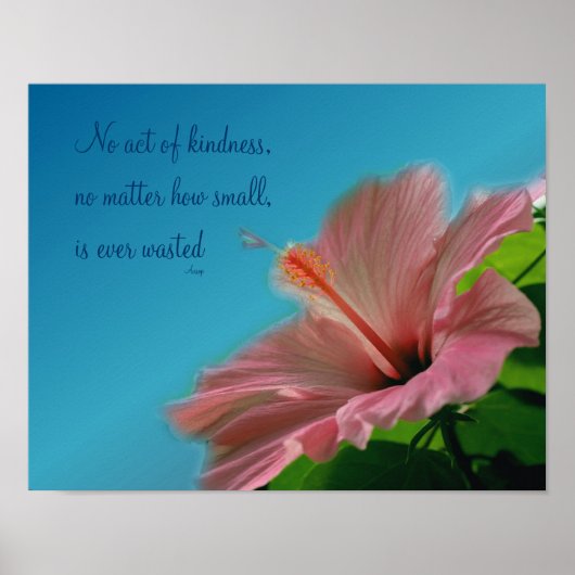 Roze Hibiscus Flower Kindness Quote Inspirerend Poster (Voorkant)