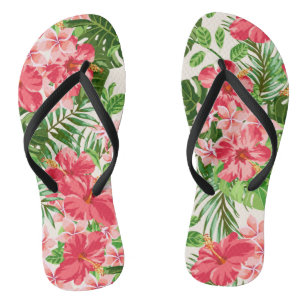 Roze Hibiscus Flower Leaves light Background FlipF Teenslippers