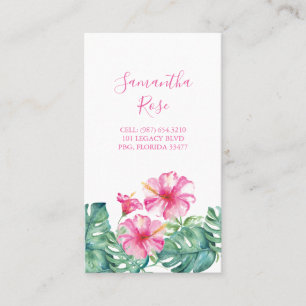 Roze Hibiscus Flower Monstera Palm Leaves Visitekaartje