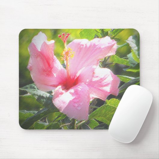 Roze Hibiscus Flower Muismat (Met muis)