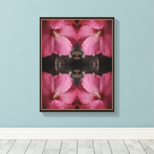 Roze Hibiscus Flower Partiële kleur Abstract Canvas Afdruk (Insitu (Houten vloer))