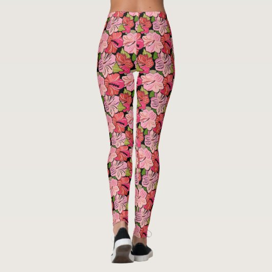 Roze Hibiscus Flower Pattern Leggings (Achterkant)