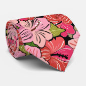 Roze Hibiscus Flower Pattern Stropdas (Opgerold)