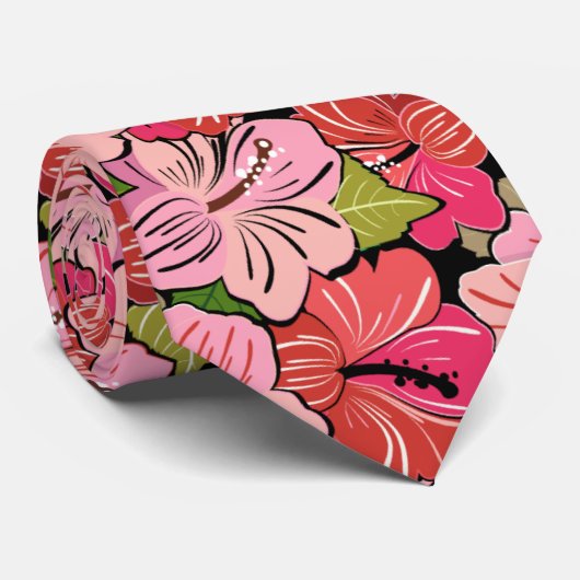 Roze Hibiscus Flower Pattern Stropdas (Opgerold)