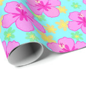 Roze Hibiscus Flower Pattern Wrapping Paper Cadeaupapier (Rol Hoek)