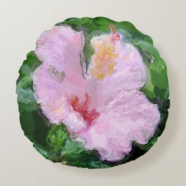 Roze Hibiscus Flower Rond Kussen (Voorkant)