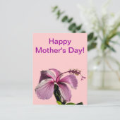 Roze Hibiscus Flower Side Uitzicht Moederdag Briefkaart (Staand voorkant)