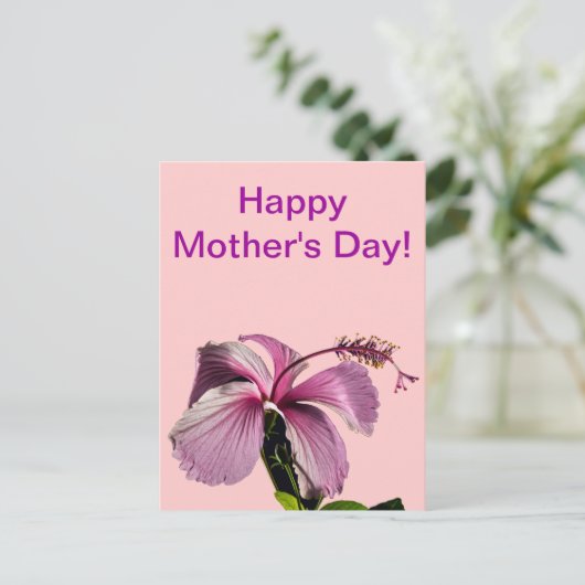Roze Hibiscus Flower Side Uitzicht Moederdag Briefkaart (Staand voorkant)