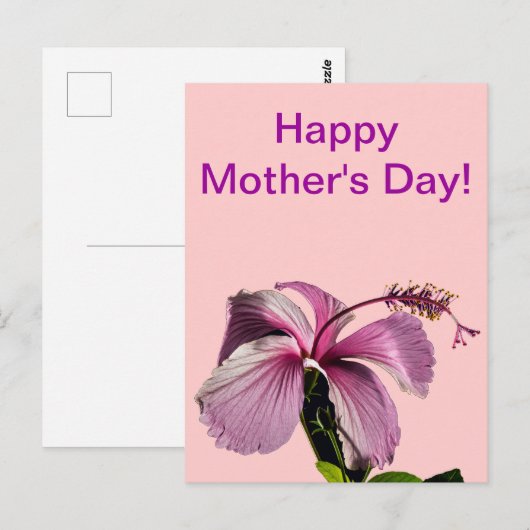 Roze Hibiscus Flower Side Uitzicht Moederdag Briefkaart (Voorkant / Achterkant)