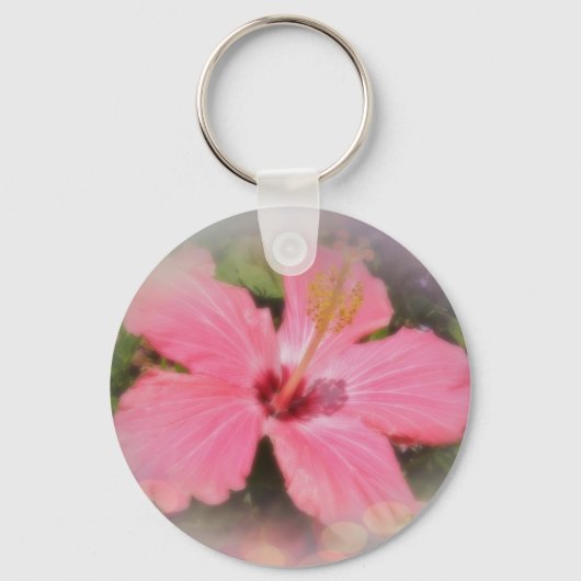 Roze Hibiscus Flower Sleutelhanger (Voorkant)