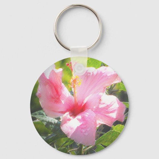 Roze Hibiscus Flower Sleutelhanger (Voorkant)