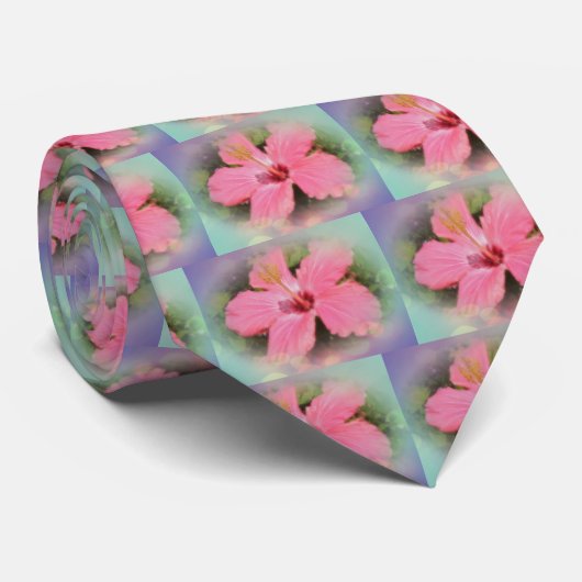 Roze Hibiscus Flower Stropdas (Opgerold)