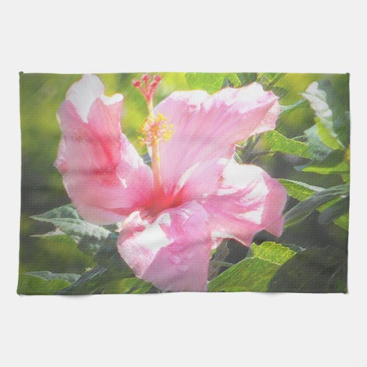 Roze Hibiscus Flower Theedoek (Horizontaal)