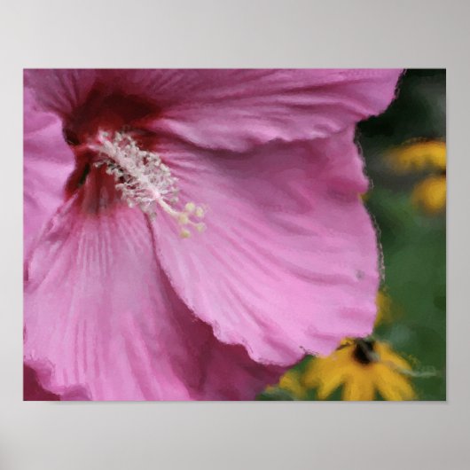 Roze Hibiscus Flower Waterverf Foto schilderen Poster (Voorkant)