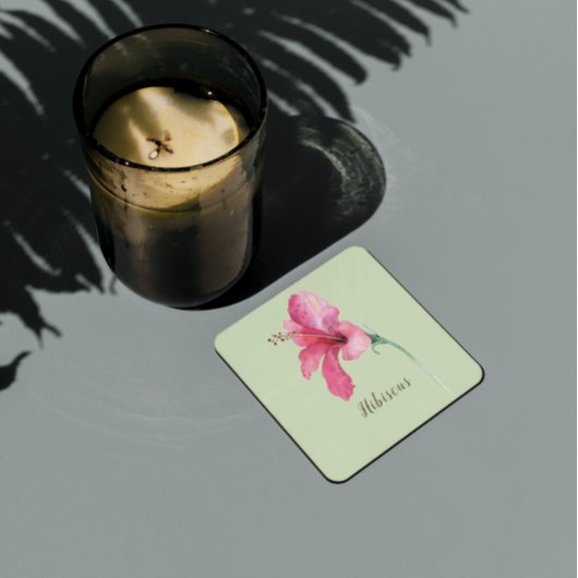 Roze Hibiscus Flower Waterverf Kartonnen Onderzetters