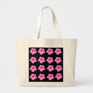 Roze Hibiscus Flowers on Black,_ Grote Tote Bag