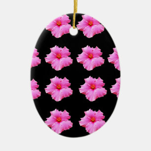 Roze Hibiscus Flowers on Black,_ Keramisch Ornament
