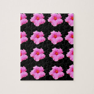 Roze Hibiscus Flowers on Black,_ Legpuzzel