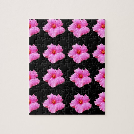 Roze Hibiscus Flowers on Black,_ Legpuzzel (Verticaal)