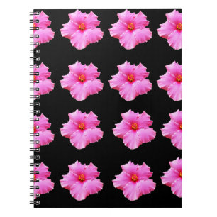 Roze Hibiscus Flowers on Black,_ Notitieboek