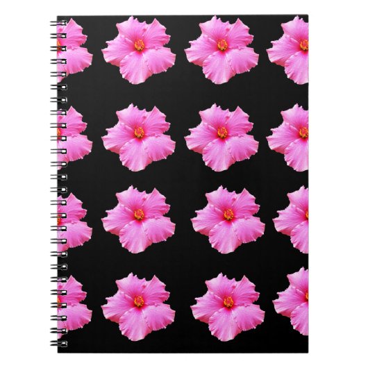 Roze Hibiscus Flowers on Black,_ Notitieboek (Voorkant)