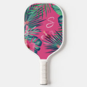 Roze Hibiscus Flowers Tropical Palm Leaf Monogram Pickleball Paddle (Voorkant)